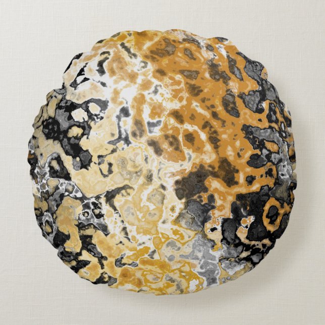 Grey and yellow abstract round pillow (Front)