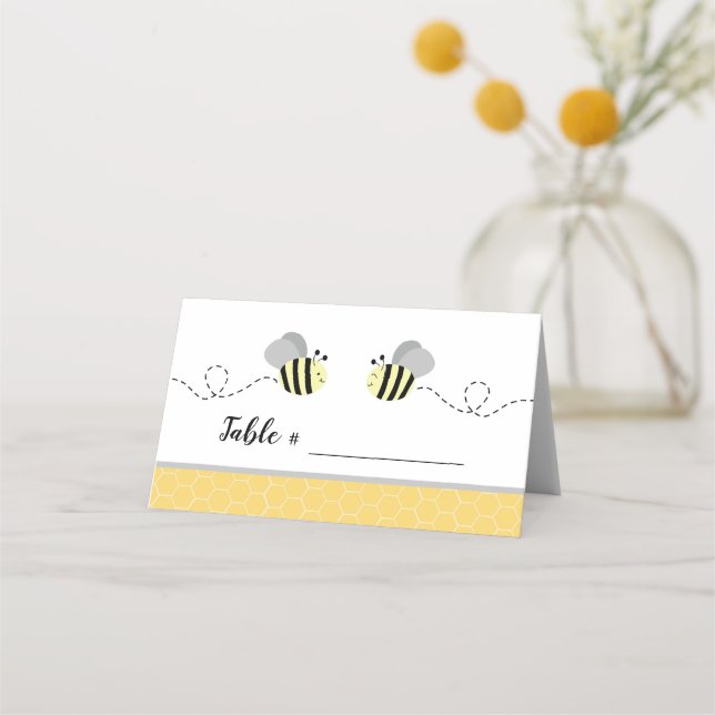Grey and Yellow Bumble Bee Place Cards (Front)