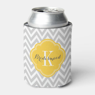 Grey and Yellow Chevron Monogram Can Cooler