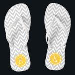 Grey and Yellow Chevron Monogram Flip Flops<br><div class="desc">Custom printed flip flop sandals with a stylish modern chevron pattern and your custom monogram or other text in a circle frame. Click Customize It to change text fonts and colours or add your own images to create a unique one of a kind design!</div>