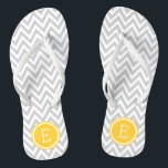 Grey and Yellow Chevron Monogram Flip Flops<br><div class="desc">Custom printed flip flop sandals with a stylish modern chevron pattern and your custom monogram or other text in a circle frame. Click Customize It to change text fonts and colours or add your own images to create a unique one of a kind design!</div>