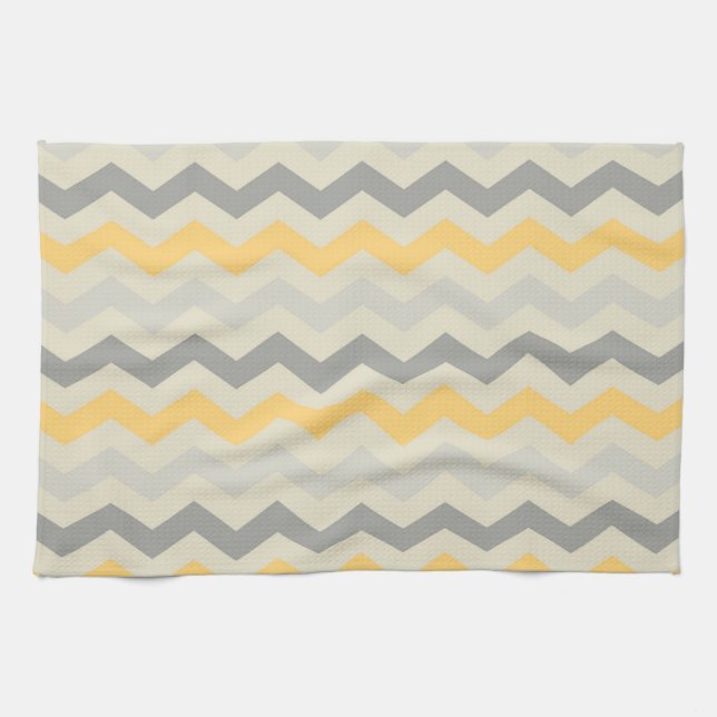 Grey and Yellow Chevron Stripe Zig Zag Kitchen Set Towel (Horizontal)