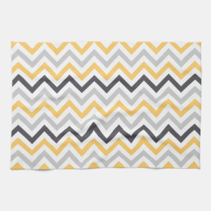Grey and Yellow Chevron Stripes Pattern Kitchen Towel