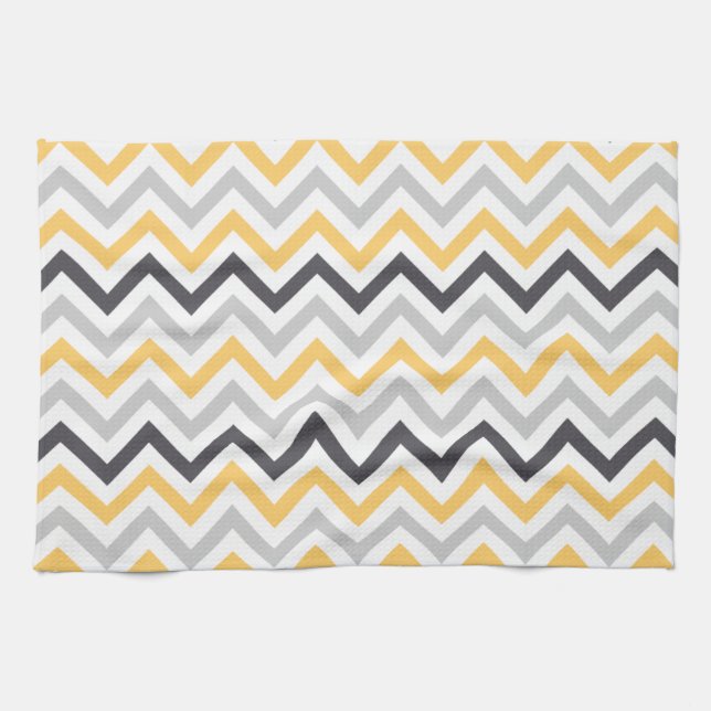 Grey and Yellow Chevron Stripes Pattern Kitchen Towel (Horizontal)