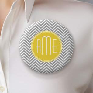 Grey and Yellow Chevrons Custom Monogram 2 Inch Round Button