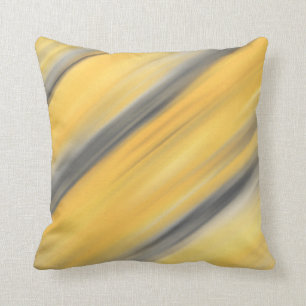 Grey and Yellow Diagonal Abstract Throw Pillow