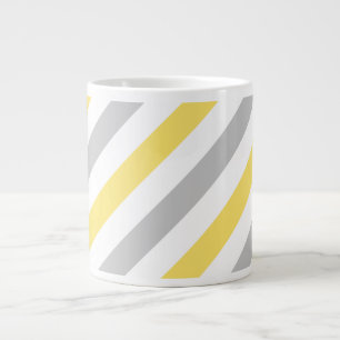 Grey and Yellow Diagonal Stripes Pattern Large Coffee Mug