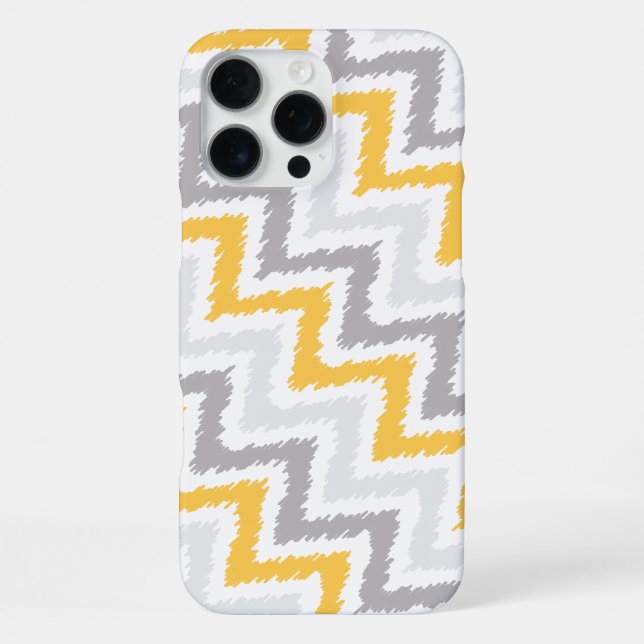 Grey and Yellow Diagonal Zigzag Ikat Pattern iPhone Case (Back)
