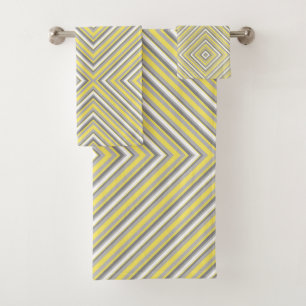 Grey and Yellow Diagonals Bath Towel Set