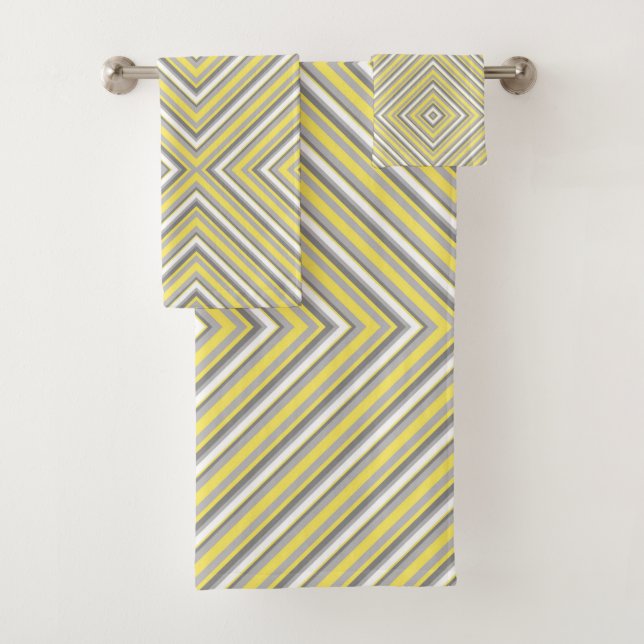 Grey and Yellow Diagonals Bath Towel Set (Insitu)