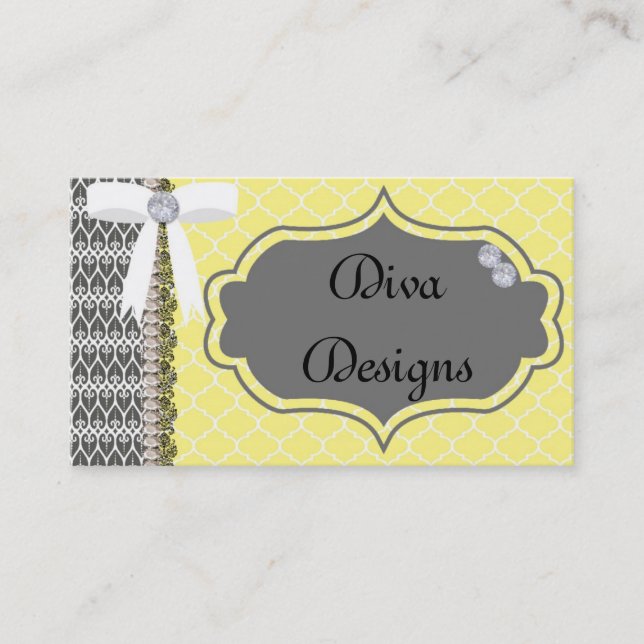 Grey and Yellow Diva Business Card (Front)
