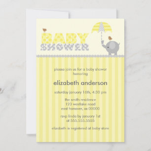 Grey and Yellow Elephant Baby Shower Invitation