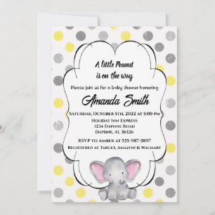 Grey and Yellow Elephant Polka Dot Baby Shower Invitation
