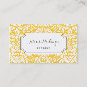 Grey and Yellow Floral Damask Business Card
