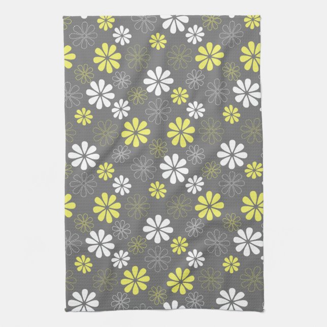 Grey and Yellow Flower Pattern Kitchen Towel (Vertical)