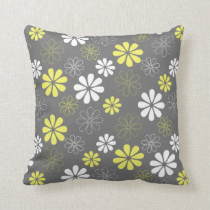 Grey and Yellow Flower Pattern Throw Pillow