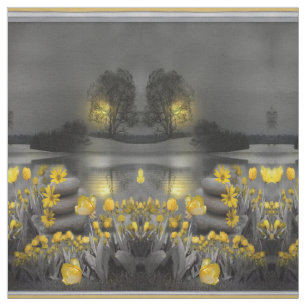 Grey and yellow flower sunset background fabric