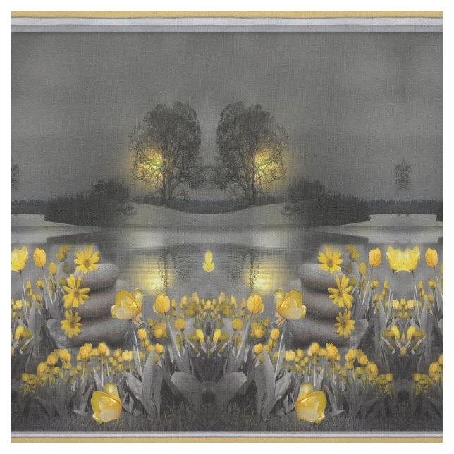 Grey and yellow flower sunset background fabric (Swatch)