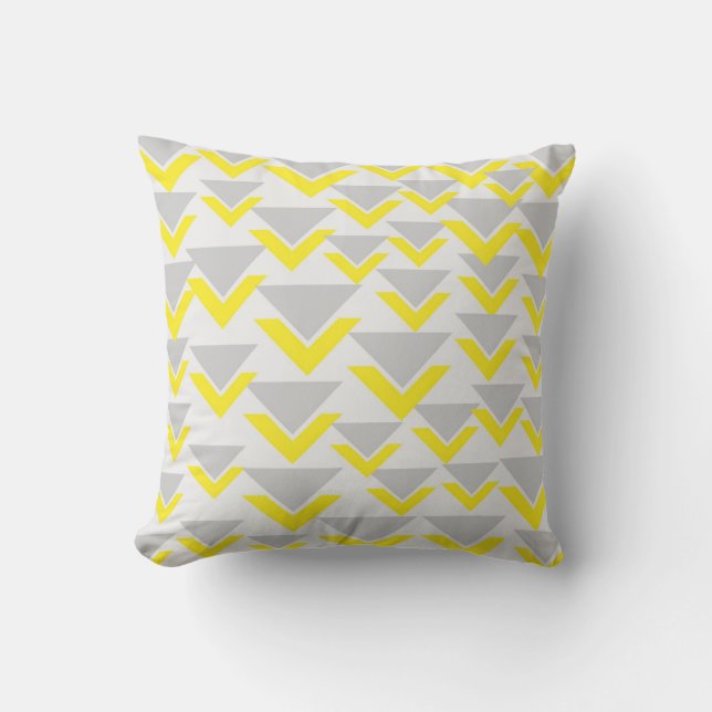 Grey and Yellow Geometric Pattern Throw Pillow (Front)