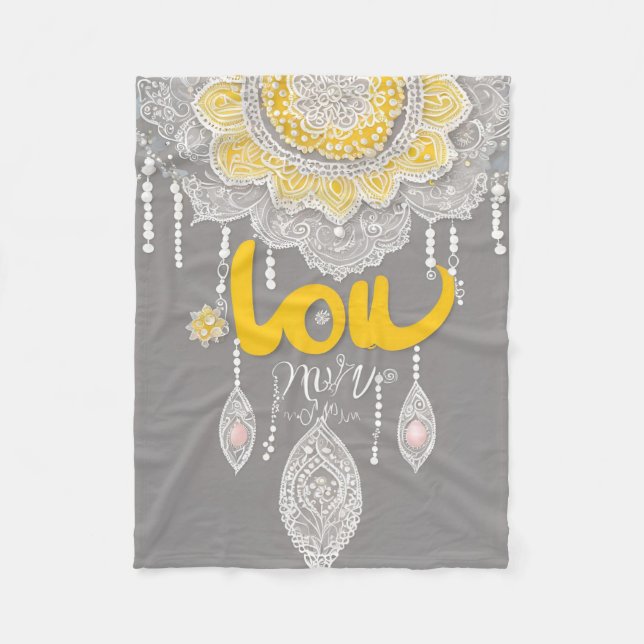 Grey and yellow geometric patterns AI art  Fleece Blanket (Front)
