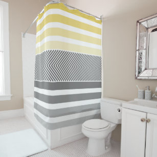 Grey and Yellow Herringbone Shower Curtain