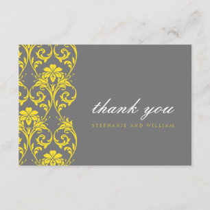 Grey and Yellow Lace Wedding Thank You Card