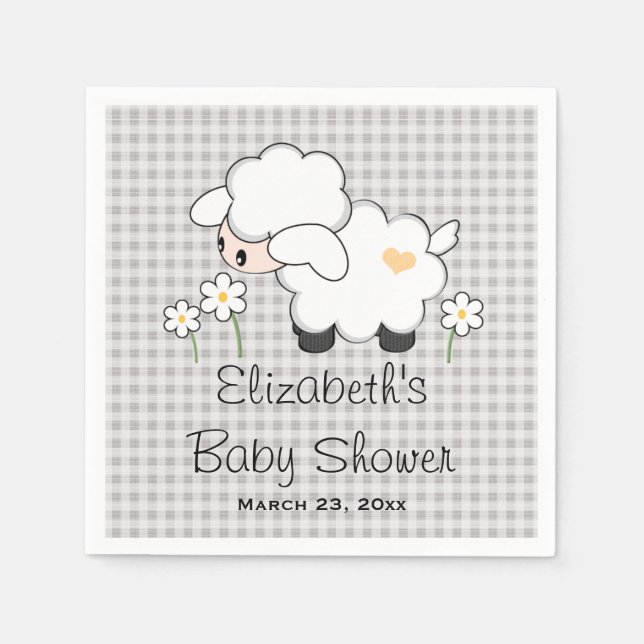 Grey and Yellow Lamb Gender Neutral Baby Shower Napkin (Front)