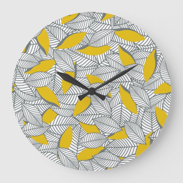 Grey and yellow leaf pattern. large clock (Front)