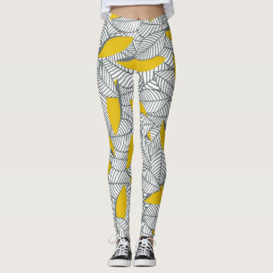 Grey and yellow leaf pattern. leggings