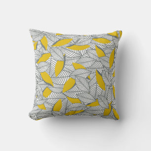 Grey and yellow leaf pattern. throw pillow