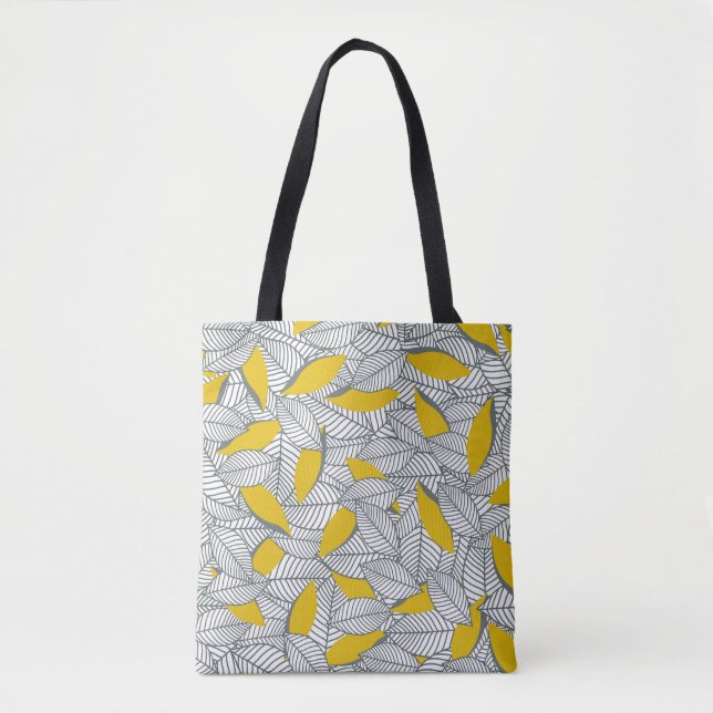 Grey and yellow leaf pattern. tote bag (Front)