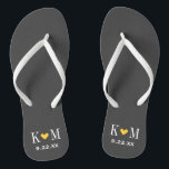 Grey and Yellow Modern Wedding Monogram Flip Flops<br><div class="desc">Custom printed flip flop sandals personalized with a cute heart and your monogram initials and wedding date. Click Customize It to change text fonts and colours or add your own images to create a unique one of a kind design!</div>