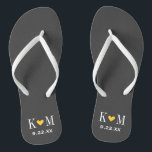 Grey and Yellow Modern Wedding Monogram Flip Flops<br><div class="desc">Custom printed flip flop sandals personalized with a cute heart and your monogram initials and wedding date. Click Customize It to change text fonts and colours or add your own images to create a unique one of a kind design!</div>