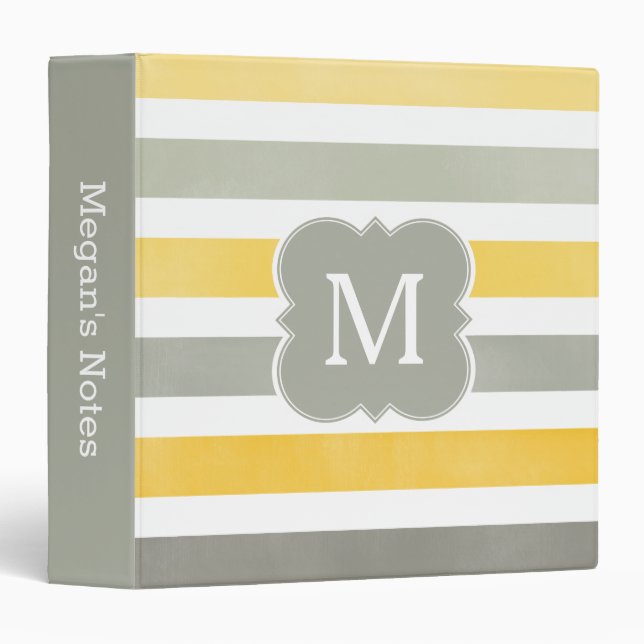 Grey and Yellow Monogram Stripe Pattern Binder (Front/Spine)