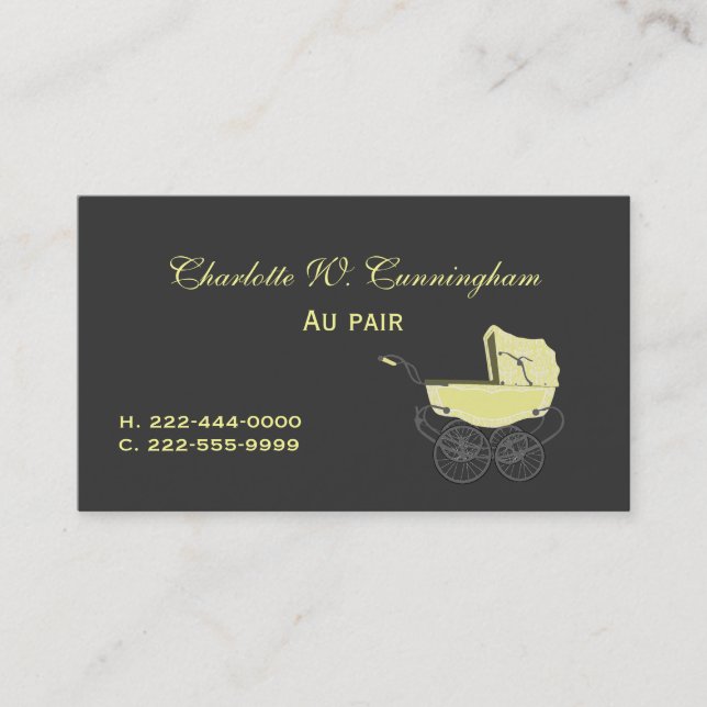 Grey and Yellow Nanny Custom Business Card (Front)