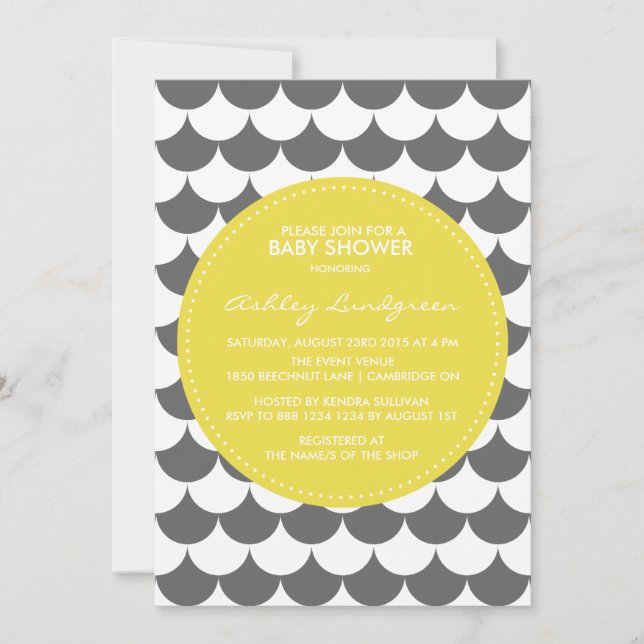 Grey and Yellow Pattern Baby Shower Invitation (Front)