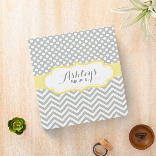 Grey and Yellow Polka Dots Pattern Recipe Binder (In Situ)
