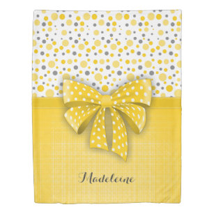 Grey and Yellow Polka Dots, Sunny Yellow Ribbon Duvet Cover