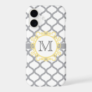 Grey and Yellow Quatrefoil Monogram