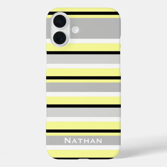 Grey and Yellow Striped Stylish Personalised Case-Mate iPhone Case (Back)