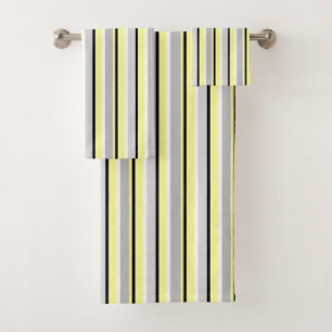 Grey and Yellow Stripes Bath Towel Set