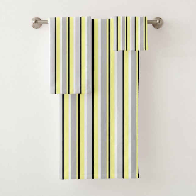 Grey and Yellow Stripes Bath Towel Set (Insitu)