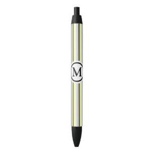 Grey and Yellow Stripes Monogram Black Ink Pen
