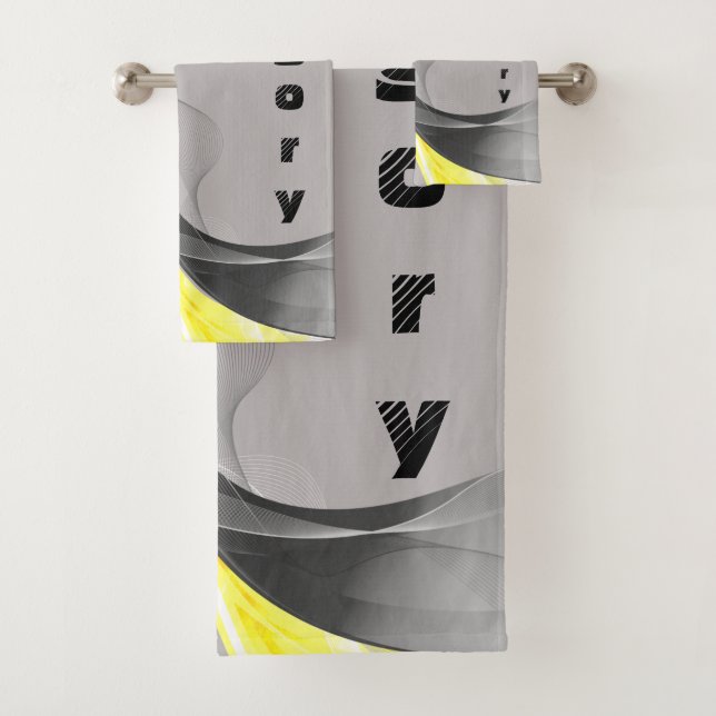 Grey and Yellow Swirling Lines Bath Towel Set (Insitu)