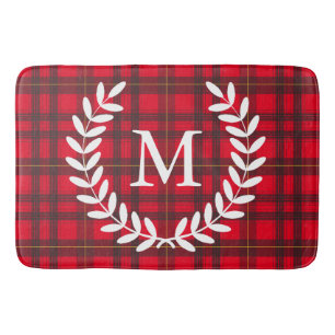 Grey and Yellow Tartan White Laurel Bath Mat