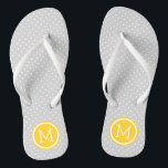 Grey and Yellow Tiny Dots Monogram Flip Flops<br><div class="desc">Custom printed flip flop sandals with a cute girly polka dot pattern and your custom monogram or other text in a circle frame. Click Customize It to change text fonts and colours or add your own images to create a unique one of a kind design!</div>