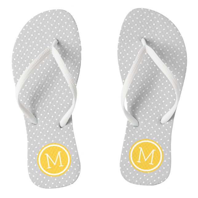 Grey and Yellow Tiny Dots Monogram Flip Flops (Footbed)