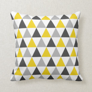 Grey and Yellow Triangle Pattern Throw Pillow