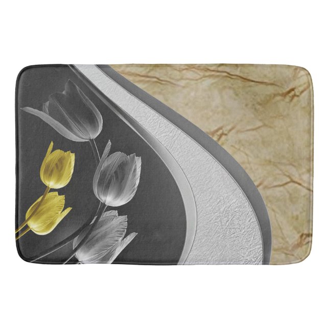 Grey and yellow tulip flowers texture 2021 colour bath mat (Front)