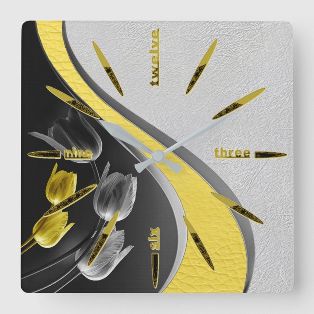Grey and yellow tulip flowers texture 2021 colour square wall clock (Front)